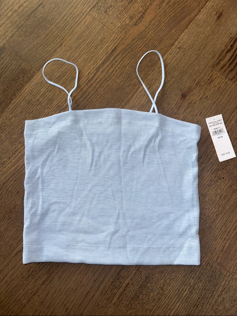 American Eagle Outfitters Pale Blue Ribbed Spaghetti Strap Crop Top